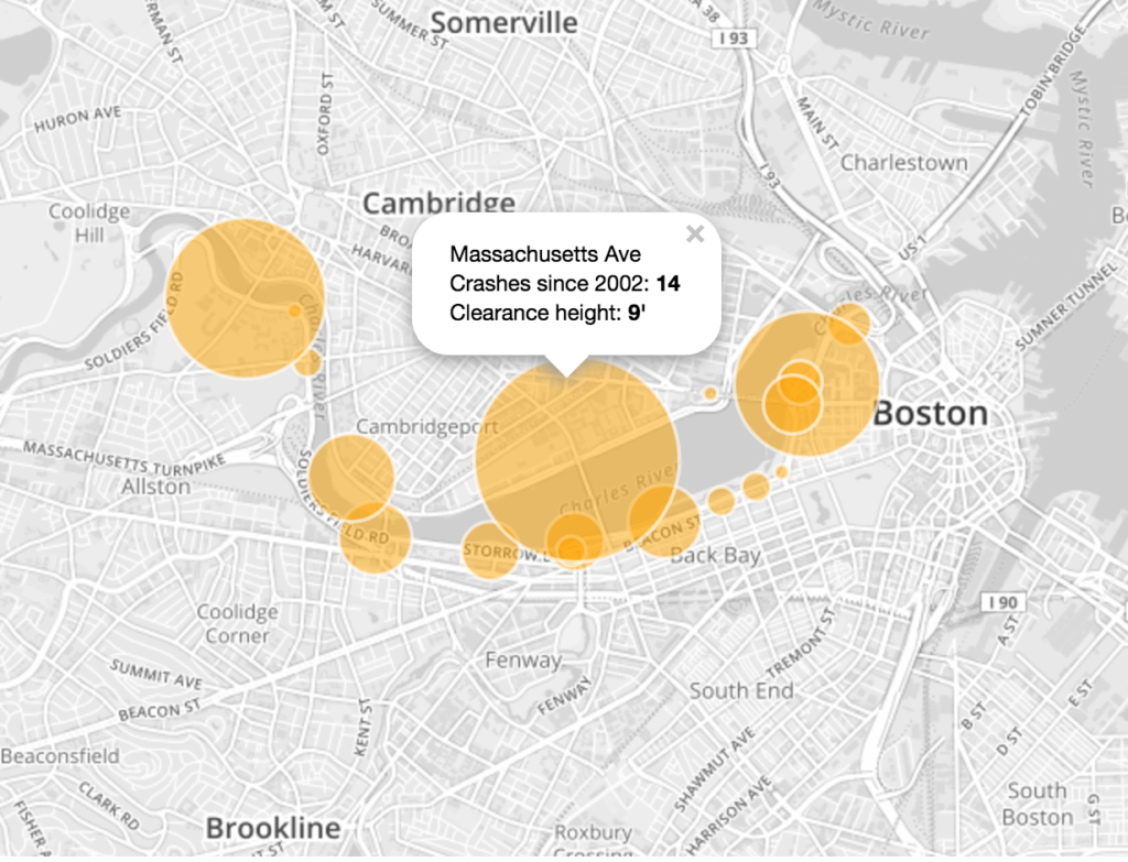 Storrow and Memorial Drive Boston - Truck Accidents Map